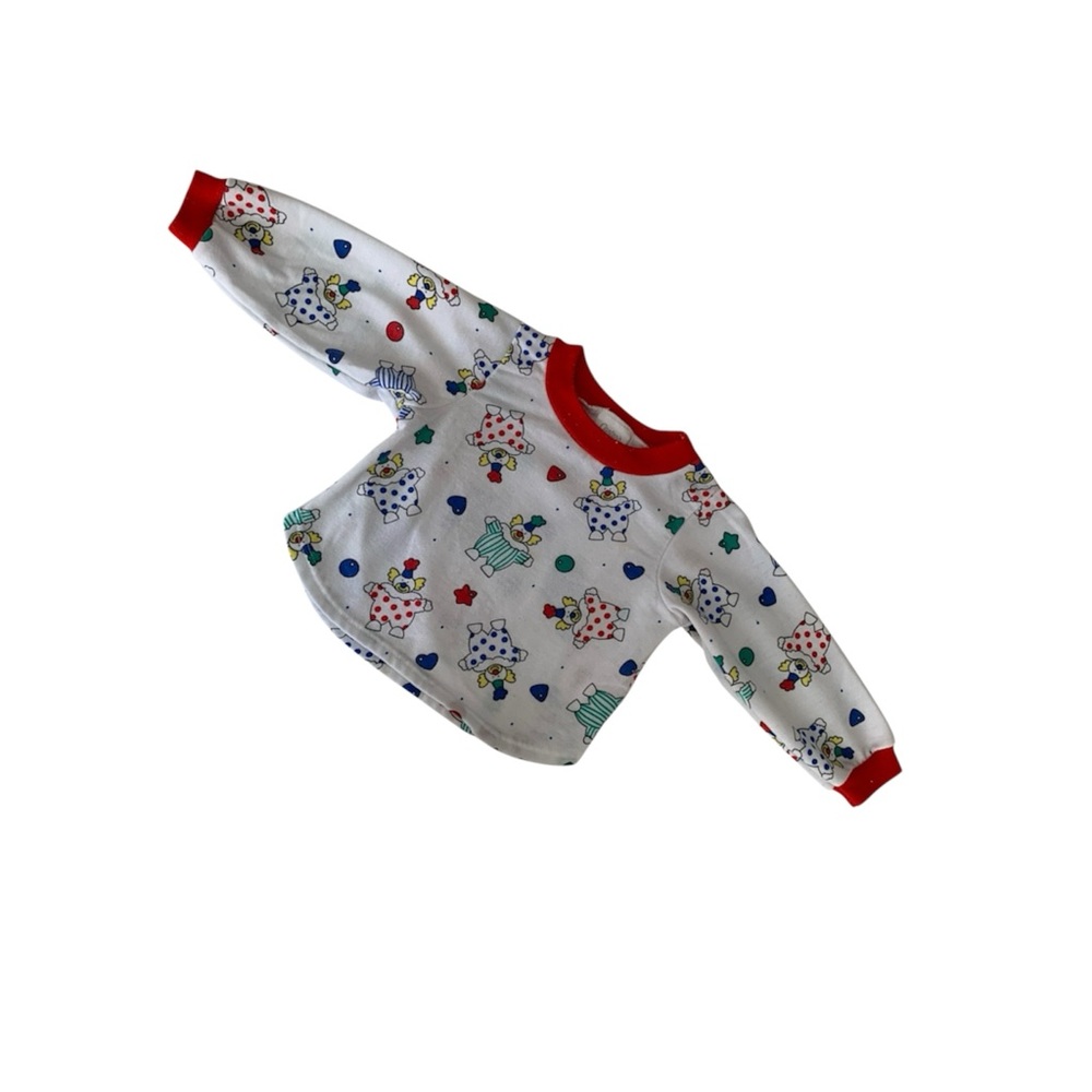 Vintage Carters Clown Pajama Top Boys Size 18 Months White Red Long Sleeve